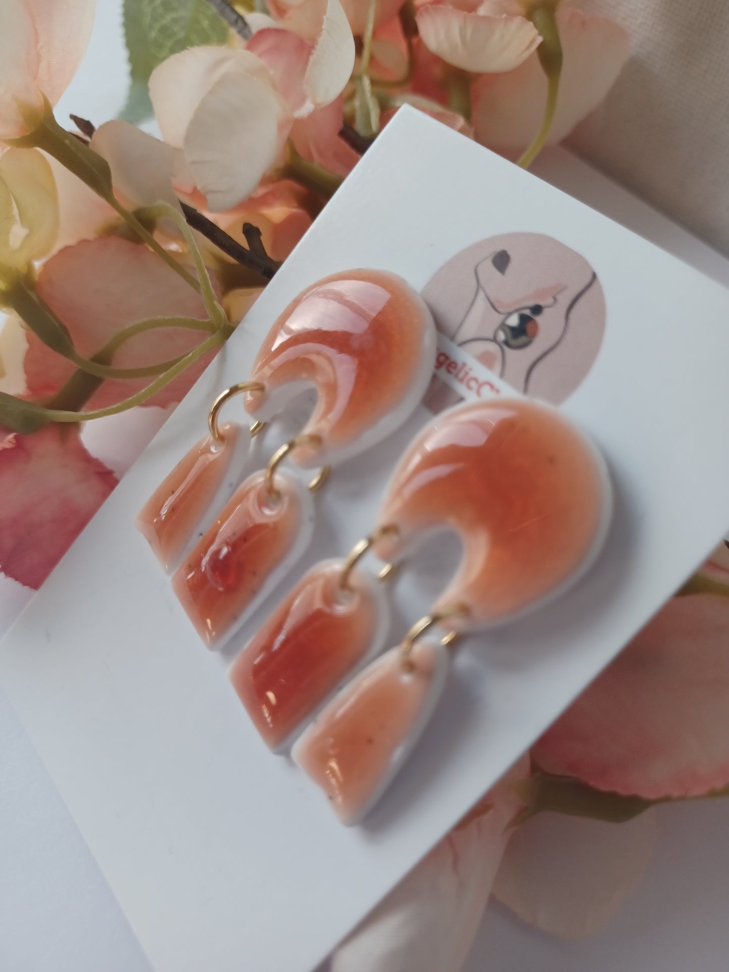 Handmade Burnt Orange Dangle Earrings – Polymer Clay Resin Jewelry
