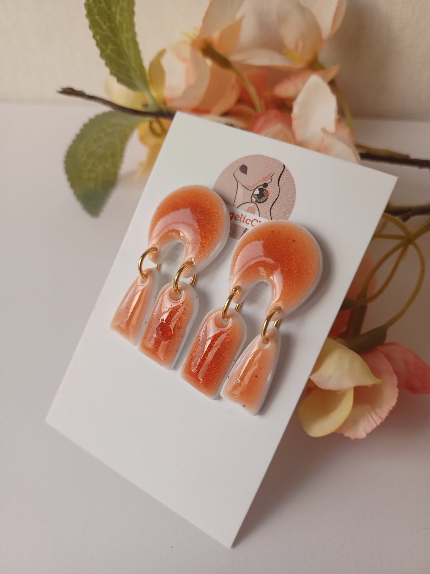 Handmade Burnt Orange Dangle Earrings – Polymer Clay Resin Jewelry