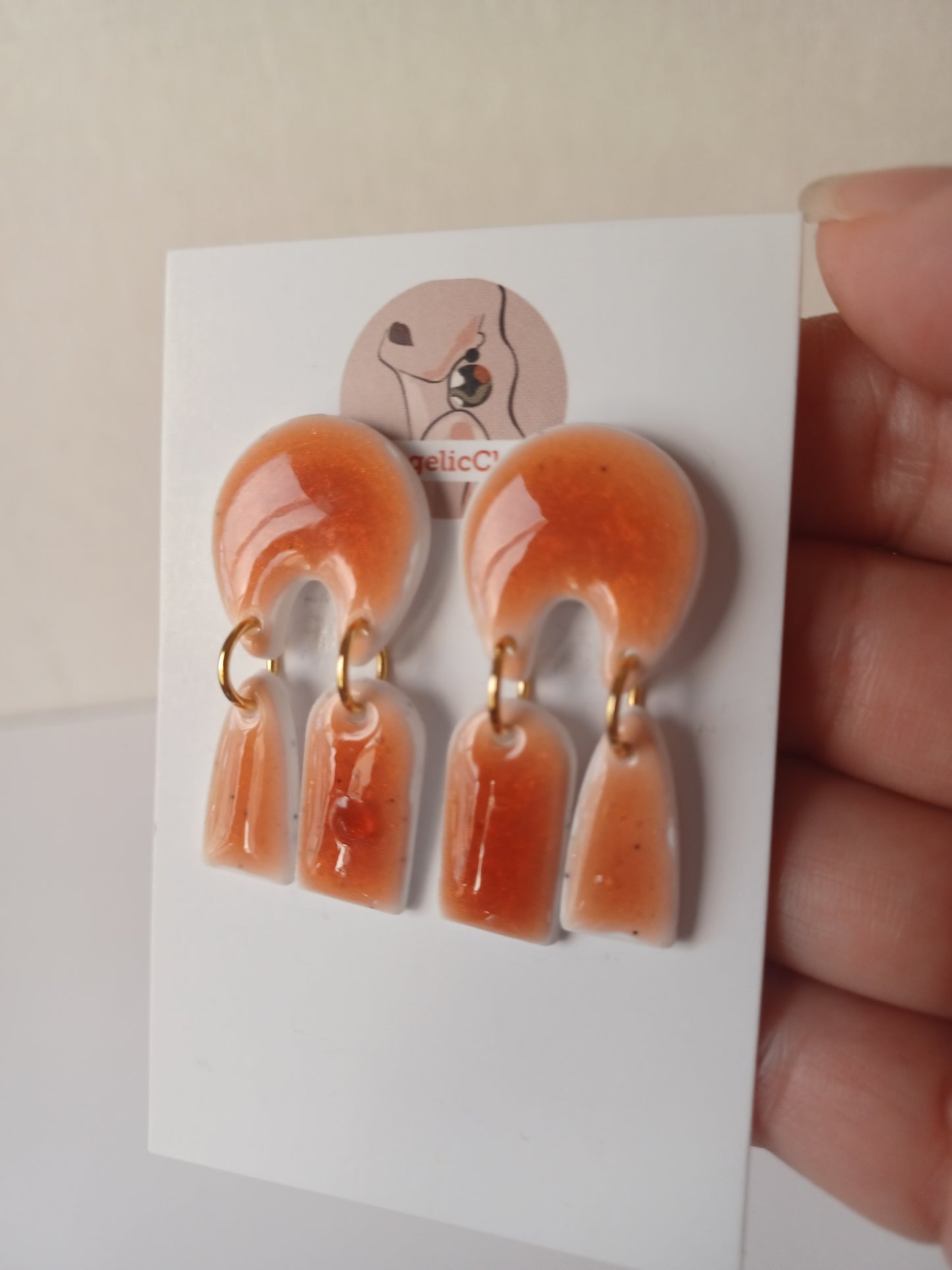 Handmade Burnt Orange Dangle Earrings – Polymer Clay Resin Jewelry
