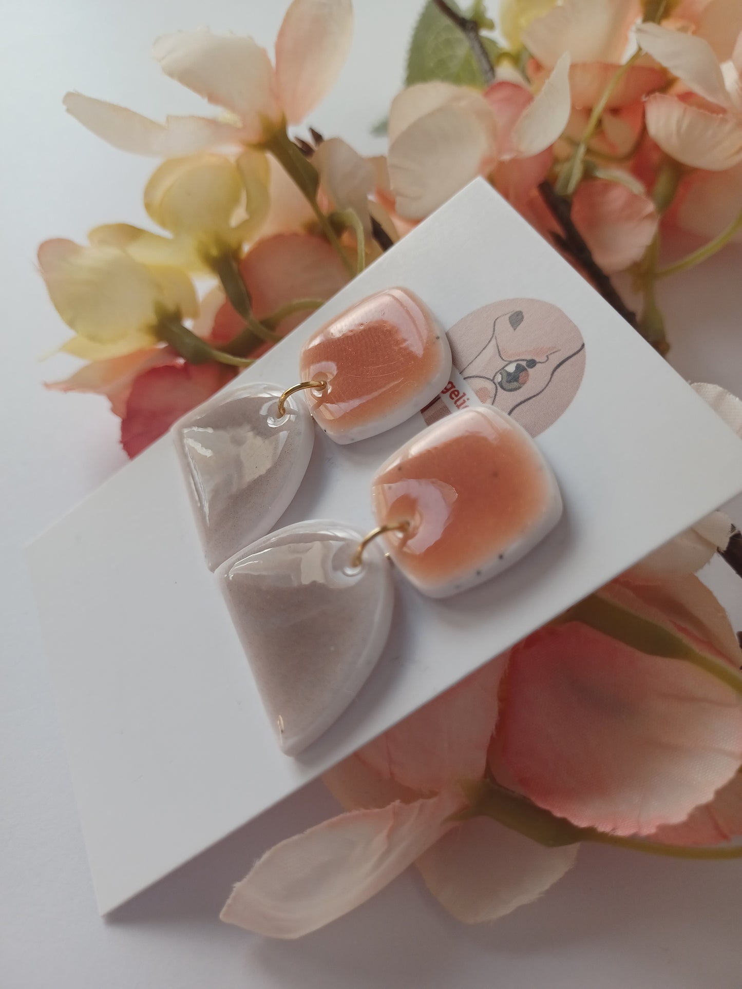 Handmade Peach Polymer Clay Earrings – Lightweight Resin Finish