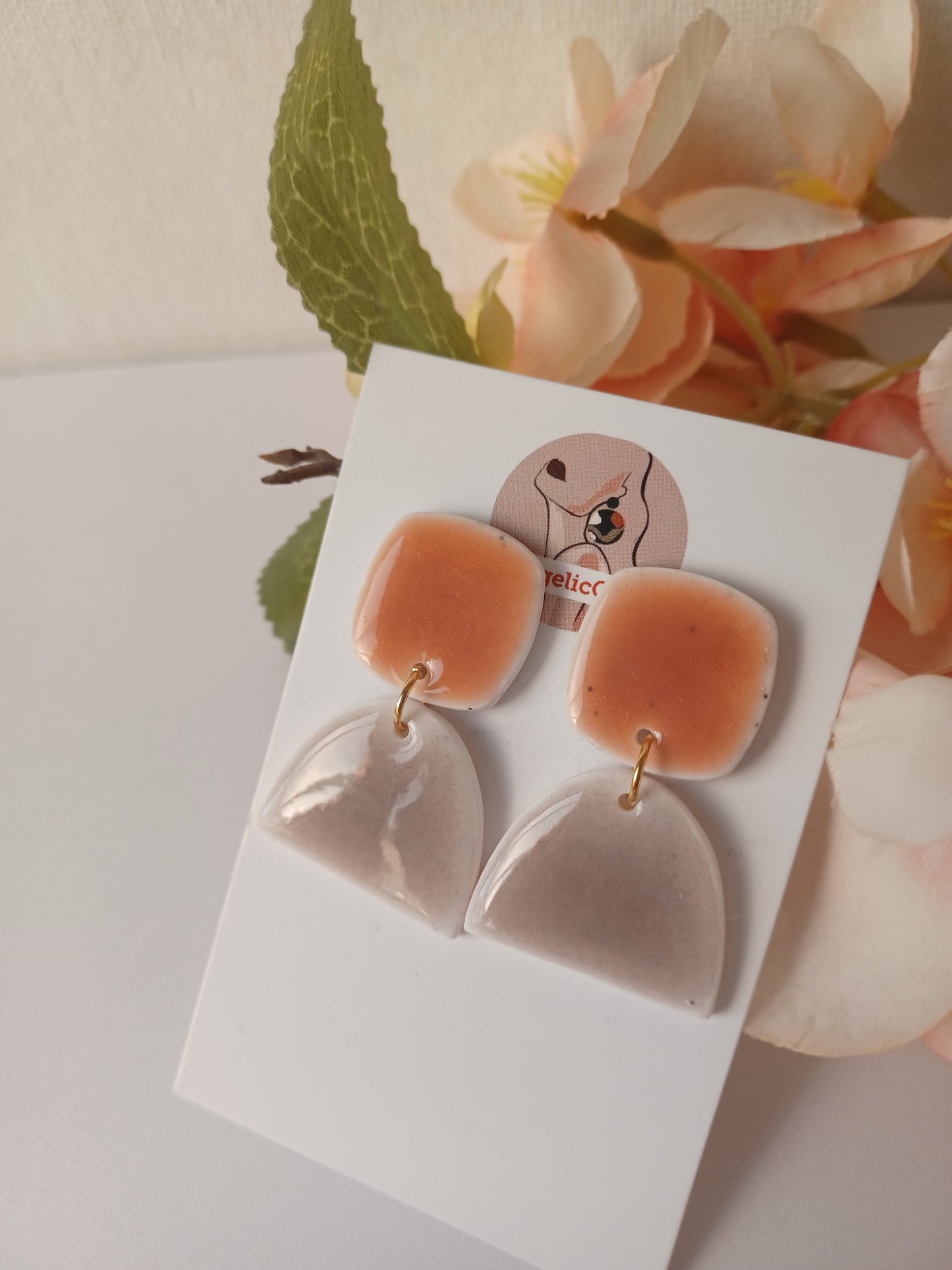 Handmade Peach Polymer Clay Earrings – Lightweight Resin Finish