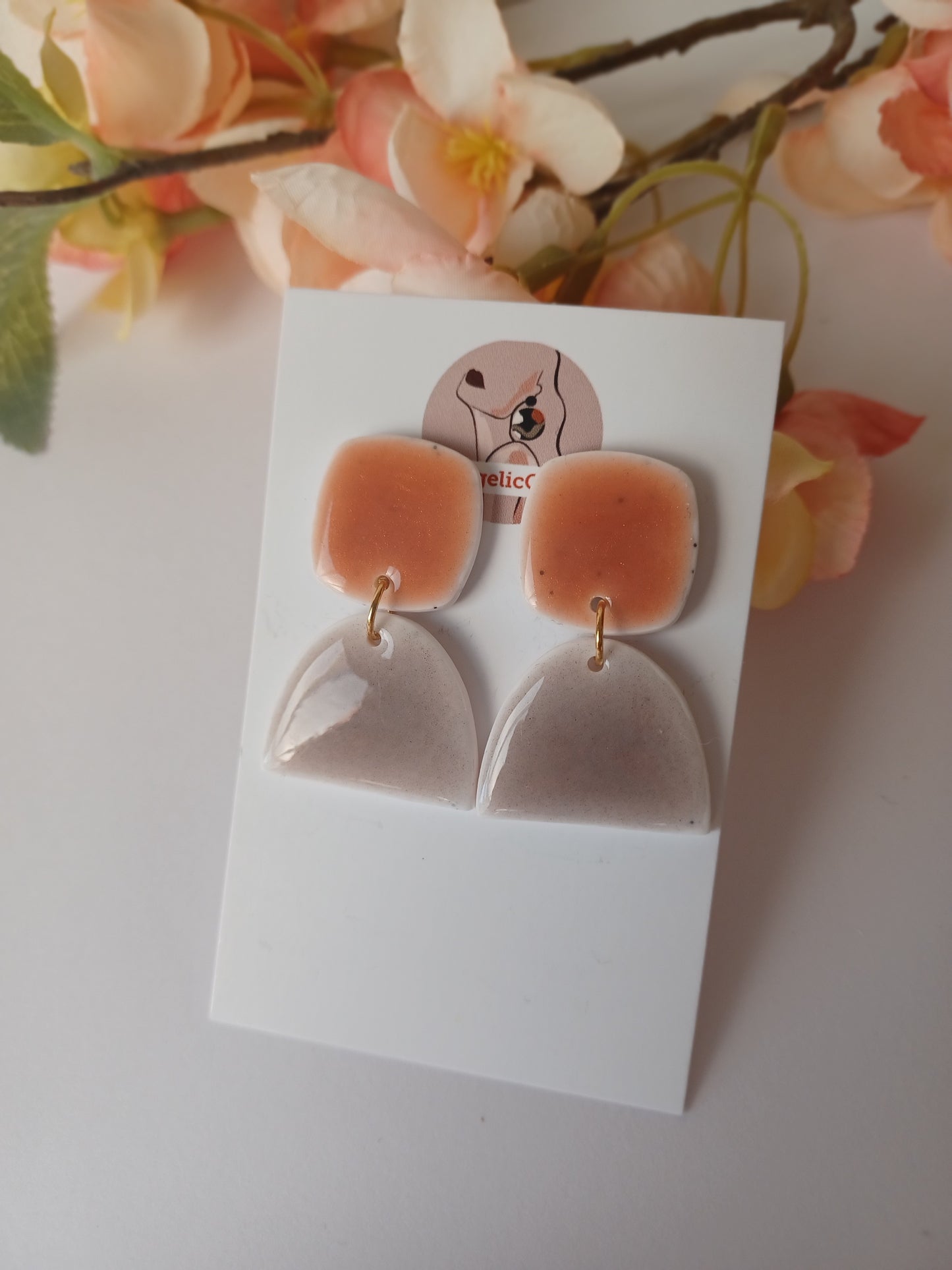 Handmade Peach Polymer Clay Earrings – Lightweight Resin Finish