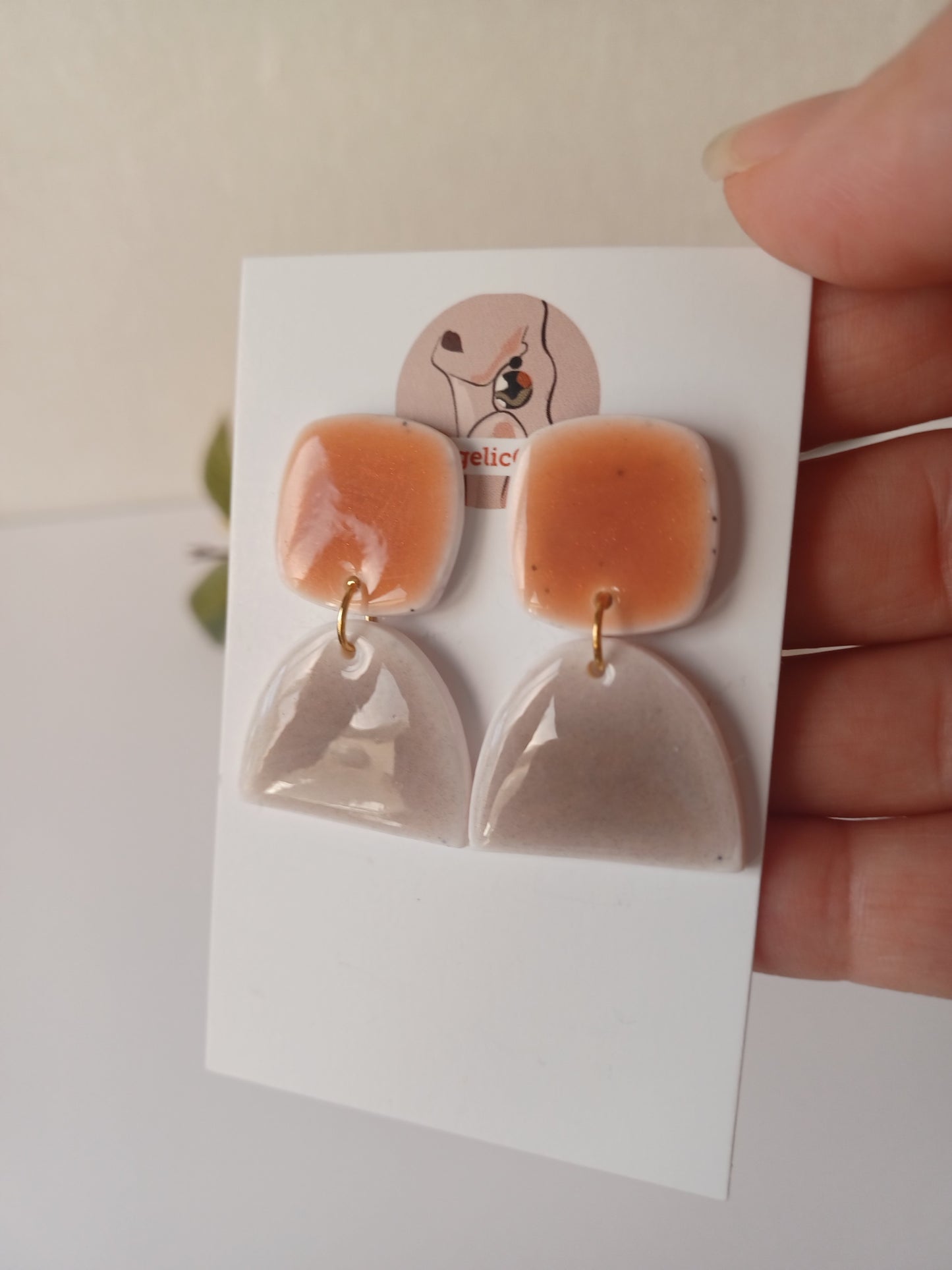 Handmade Peach Polymer Clay Earrings – Lightweight Resin Finish
