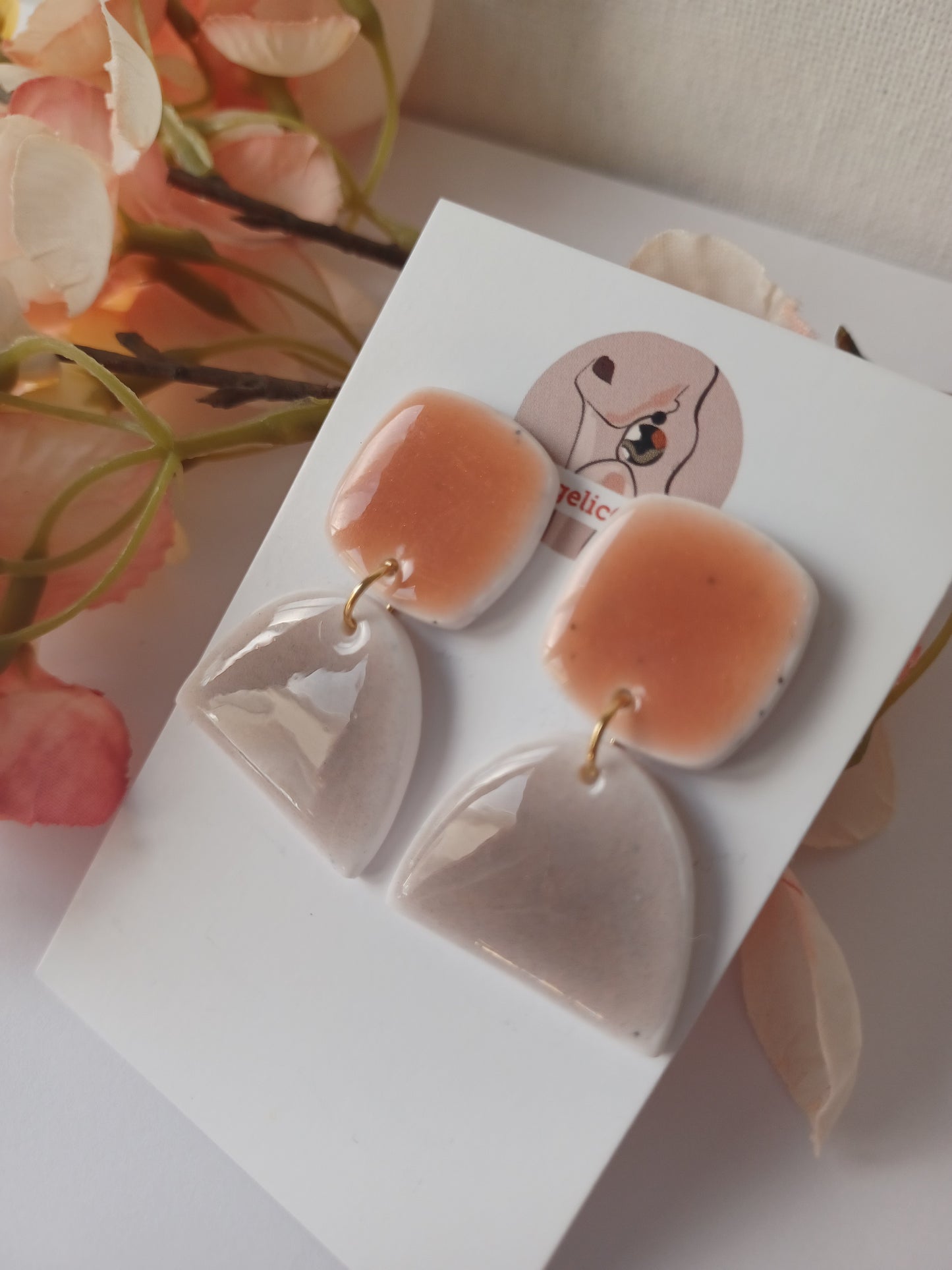 Handmade Peach Polymer Clay Earrings – Lightweight Resin Finish