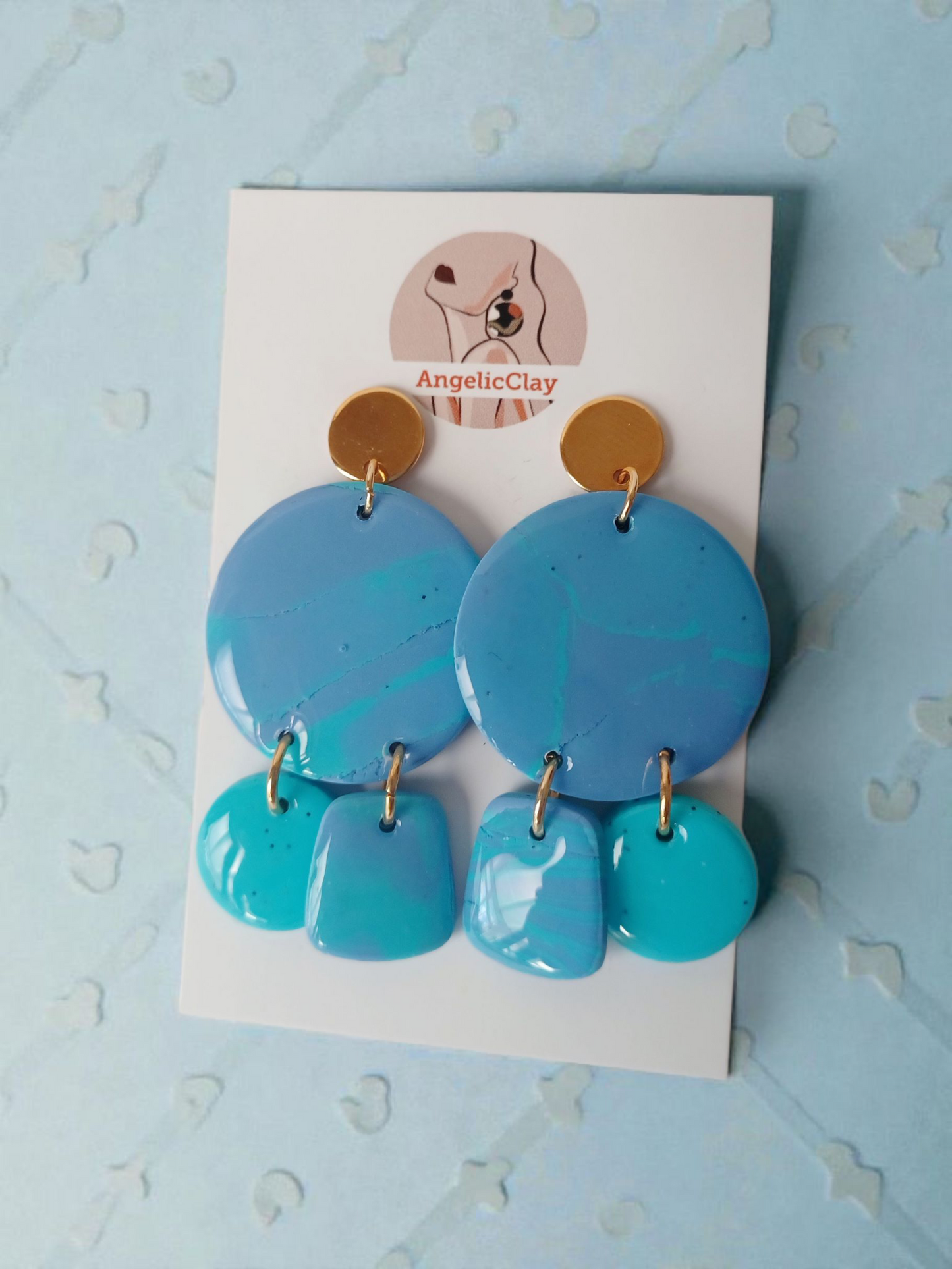 Handmade Polymer Clay Dangle Earrings | Gold, Blue Marble, Teal