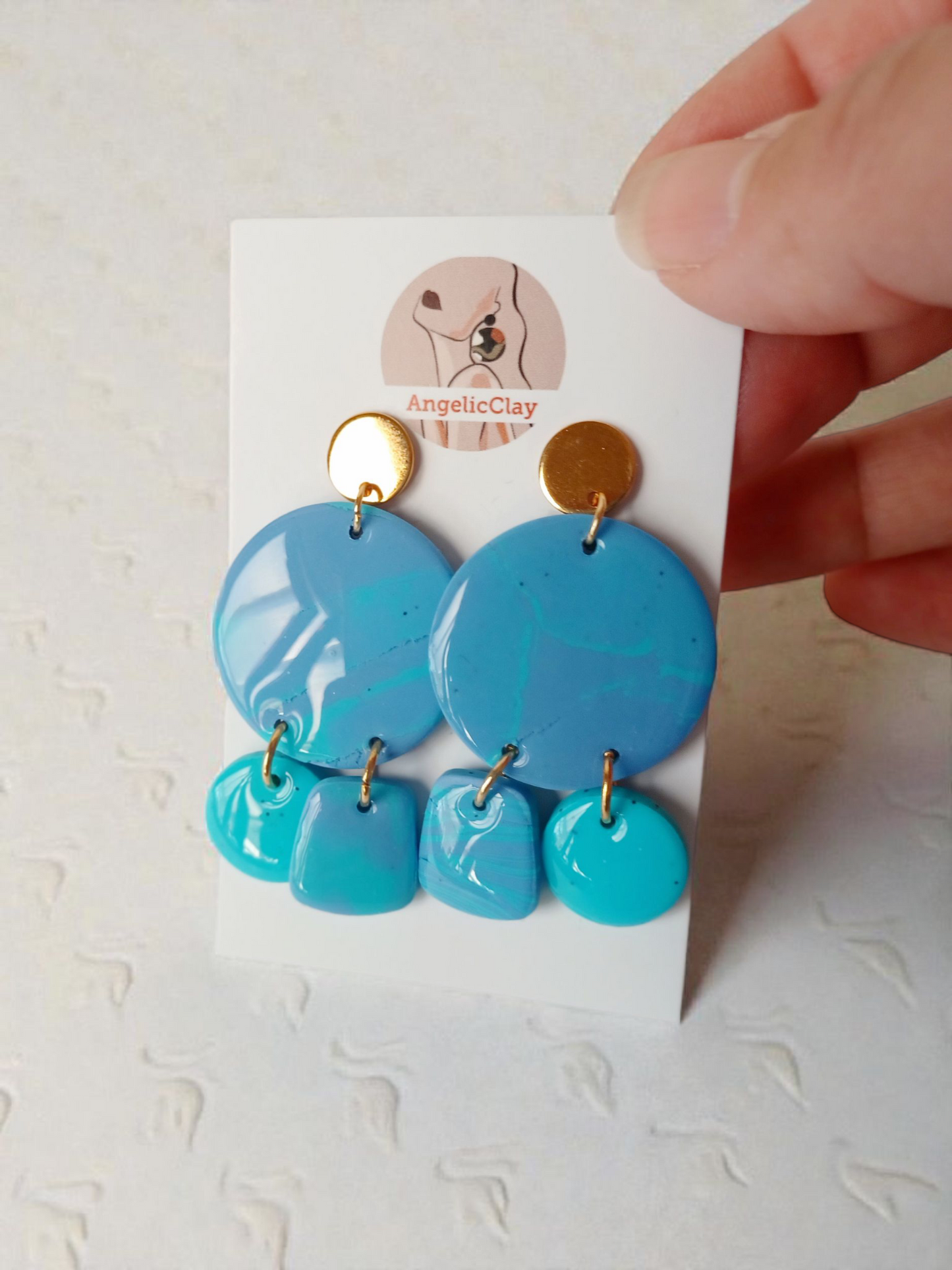 Handmade Polymer Clay Dangle Earrings | Gold, Blue Marble, Teal
