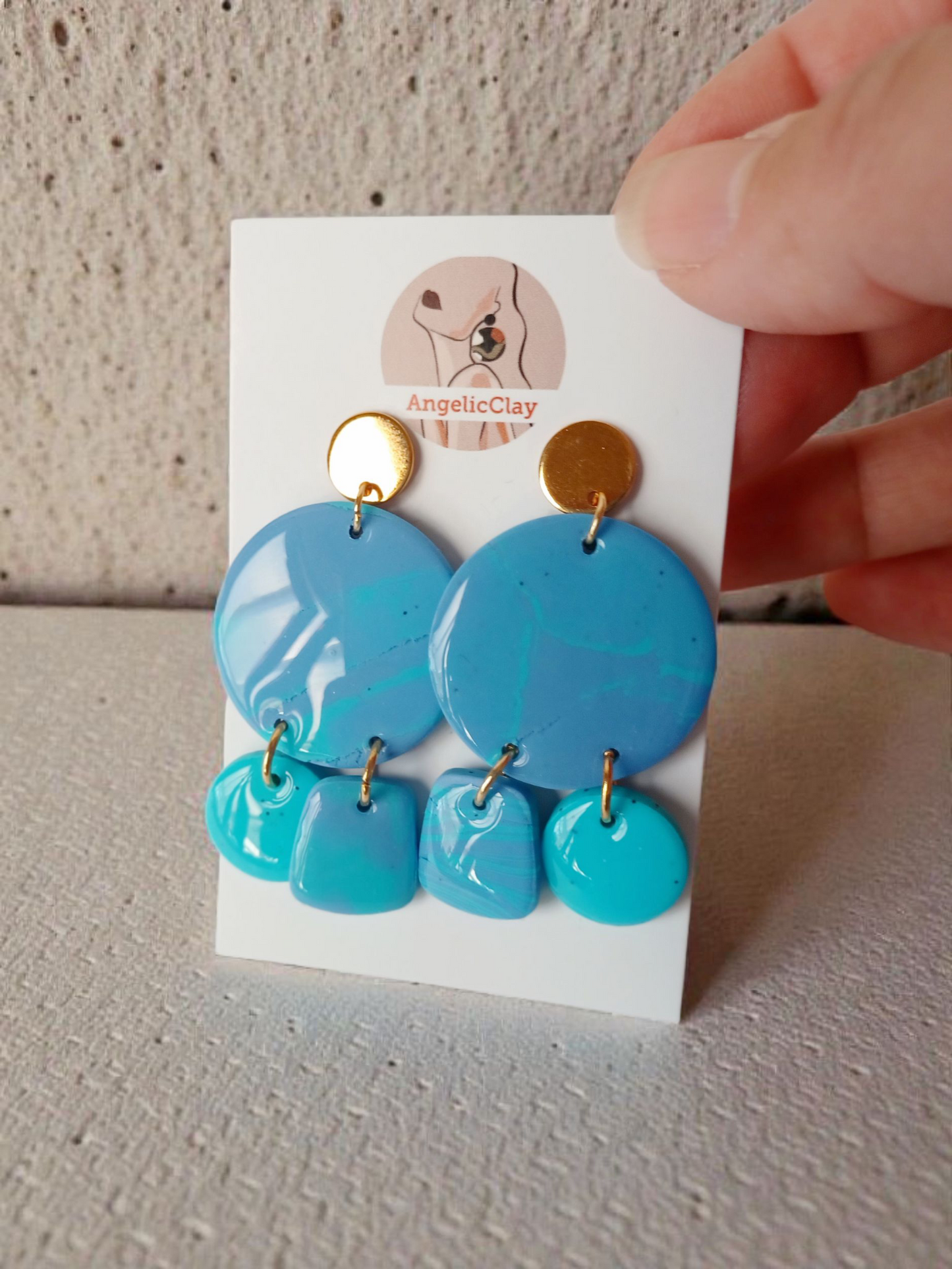 Handmade Polymer Clay Dangle Earrings | Gold, Blue Marble, Teal