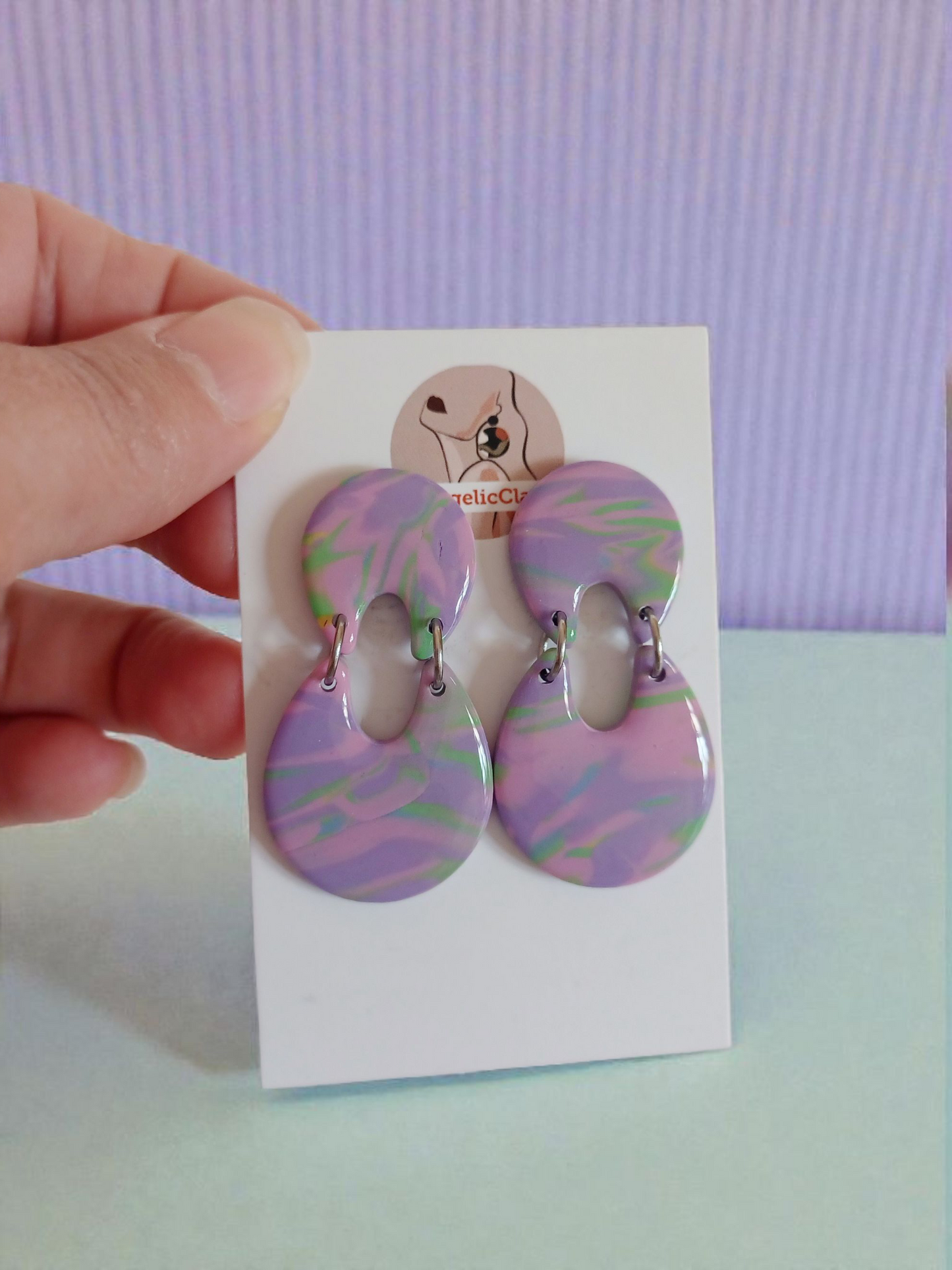 Handmade Marbled Polymer Clay Earrings | Pastel Double Drop Dangles | Resin Coated Jewelry