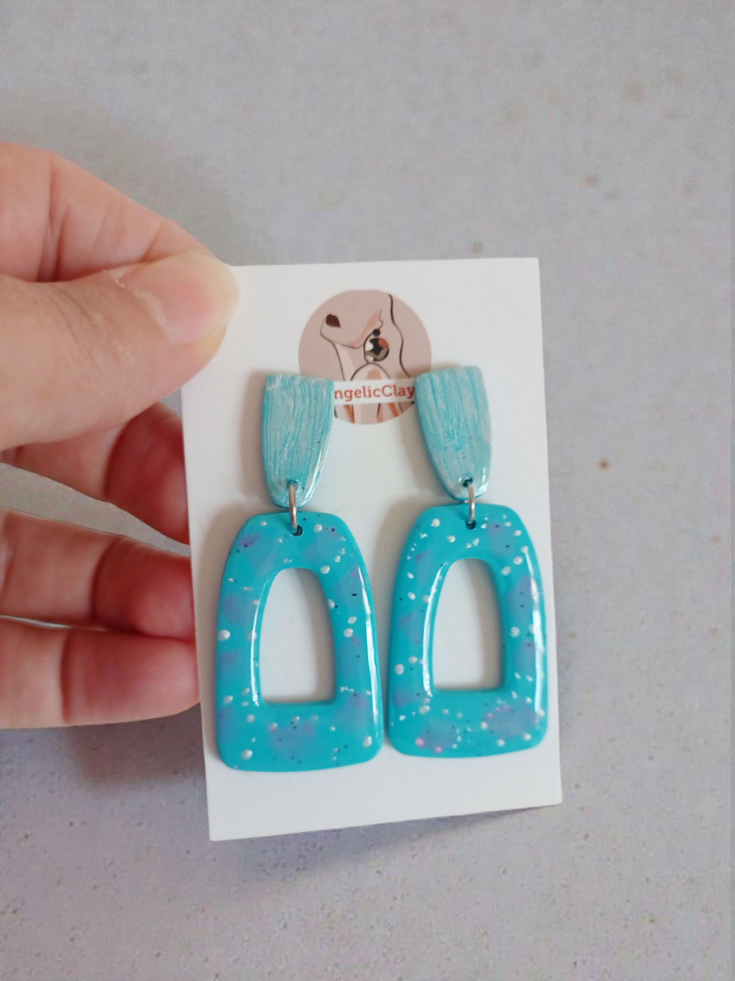Handmade Turquoise Polymer Clay Earrings | Speckled Cut-Out Dangles | Resin Gloss Statement Jewelry