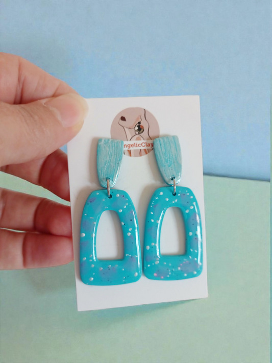 Handmade Turquoise Polymer Clay Earrings | Speckled Cut-Out Dangles | Resin Gloss Statement Jewelry