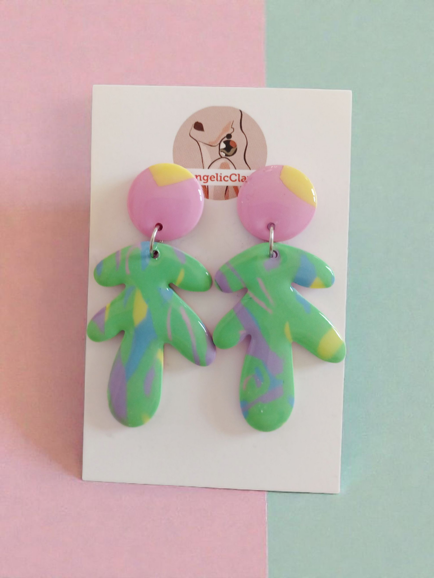 Handmade Abstract Polymer Clay Earrings | Multicolour Resin Statement Dangles | Unique Artistic