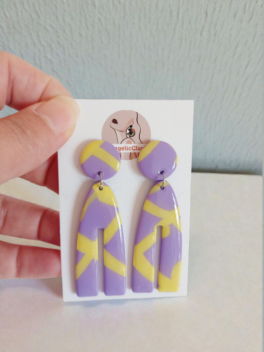 Handmade Lilac & Yellow Polymer Clay Earrings | Resin Coated Geometric Dangles | Irish Artisan Jewelry