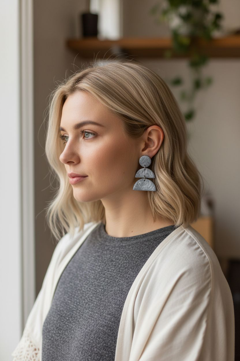 Artistic Clay Earrings • Abstract Dangle Design • Hypoallergenic • Glossy Resin Coating