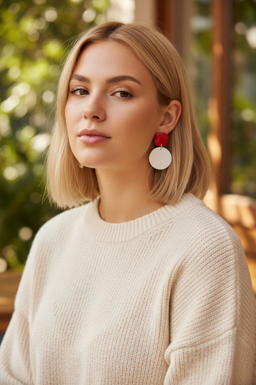 Handmade Red and White Clay Earrings, Hypoallergenic Dangles, Made in Ireland