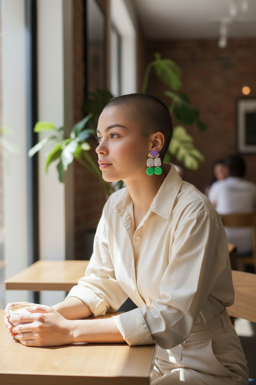 Handmade Polymer Clay Earrings | Purple Yellow Green Multi Drop Statement Dangles | Resin Gloss Finish