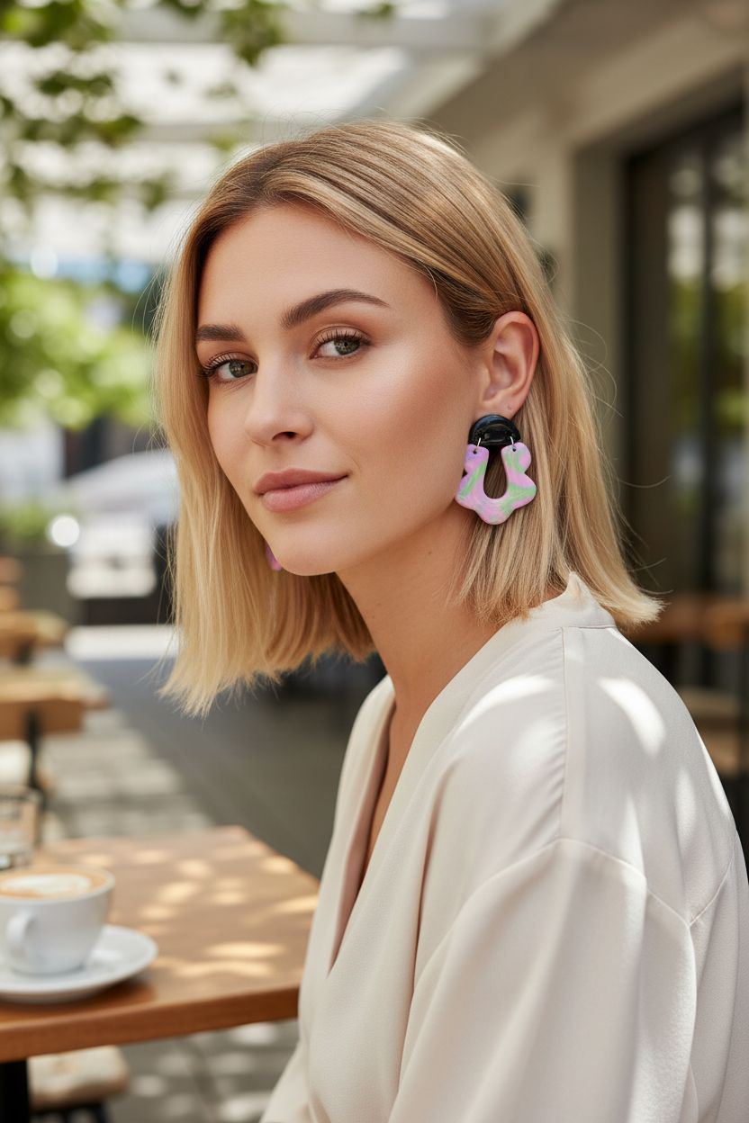 Handmade Polymer Clay Earrings | Black Top Pastel Abstract Dangles | Resin Statement Jewelry