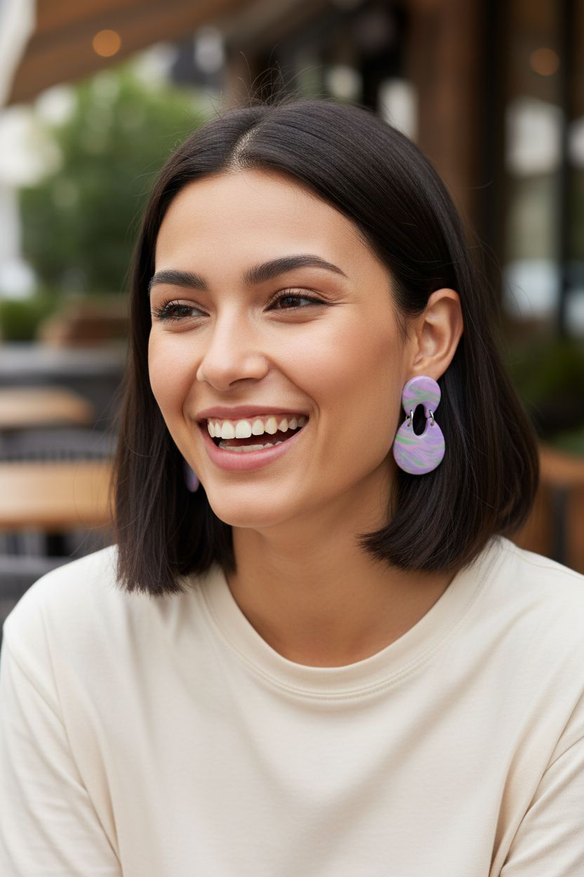 Handmade Marbled Polymer Clay Earrings | Pastel Double Drop Dangles | Resin Coated Jewelry