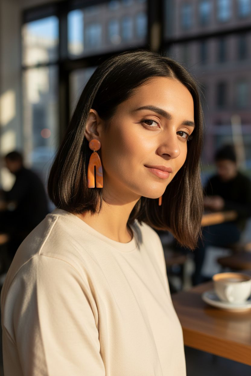 Handmade Orange & Lilac Polymer Clay Earrings | Marbled Long Dangles | Resin Coated Statement
