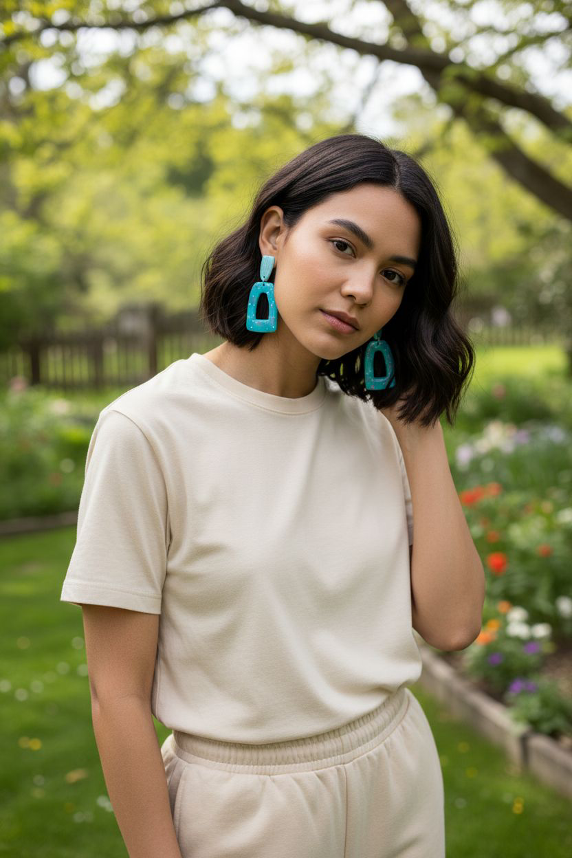 Handmade Turquoise Polymer Clay Earrings | Speckled Cut-Out Dangles | Resin Gloss Statement Jewelry