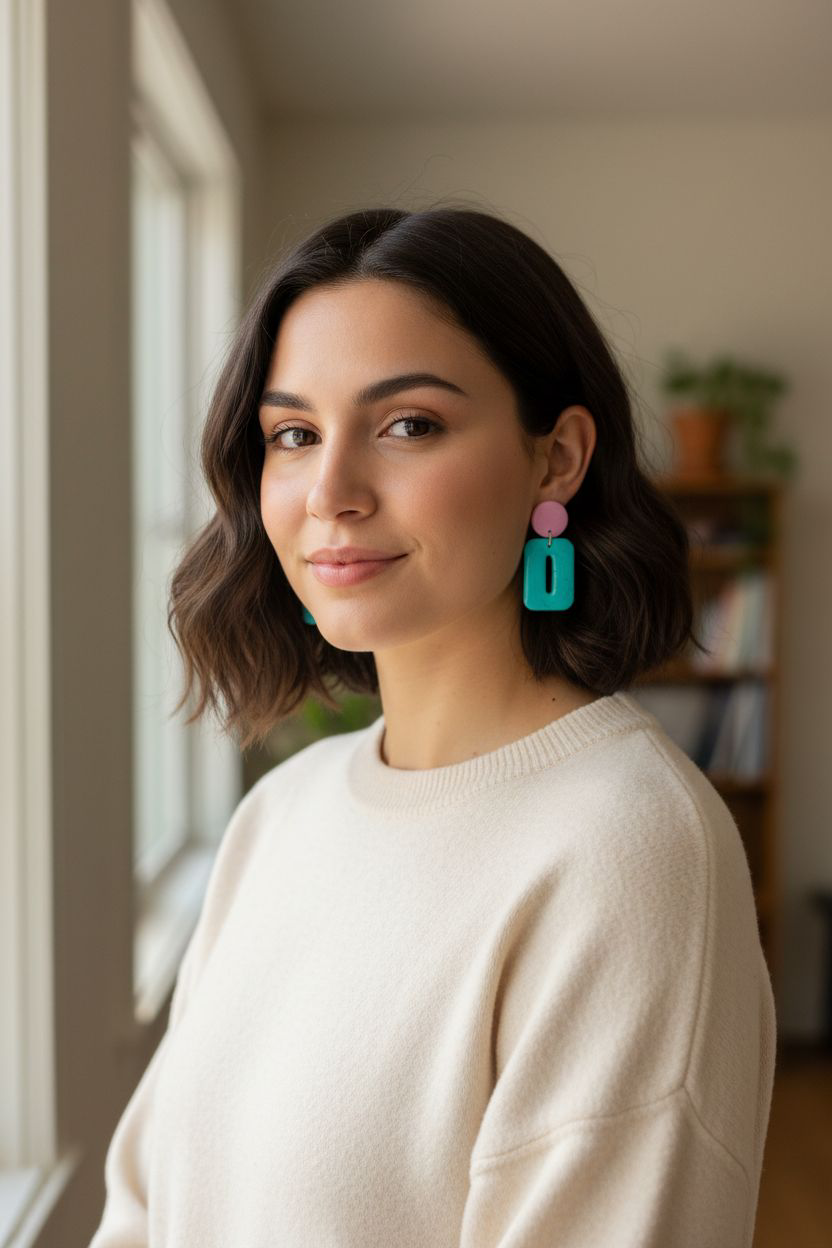 Handmade Pink & Turquoise Polymer Clay Earrings | Resin Coated Modern Dangles | Irish Jewelry